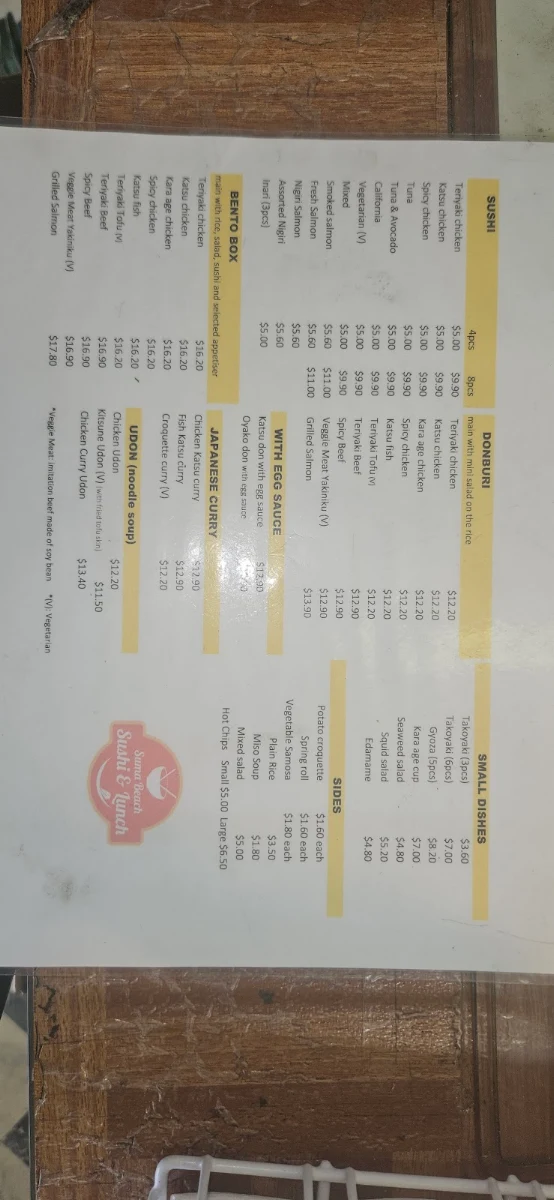 Menu, Suma Beach Sushi & Lunch