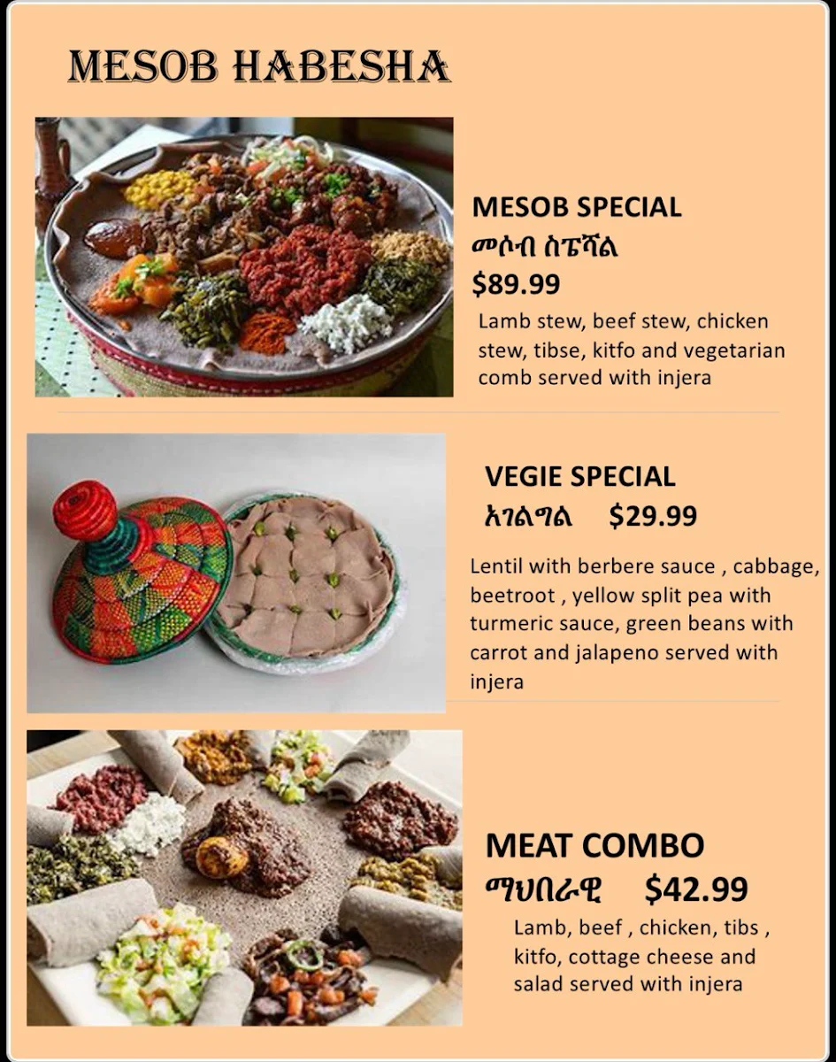 Menu, Mesob Habesha Restaurant