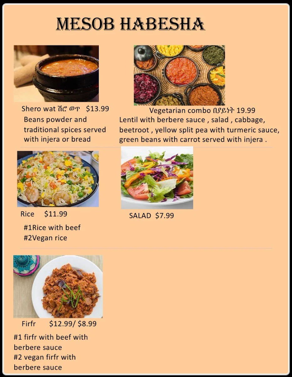 Menu, Mesob Habesha Restaurant