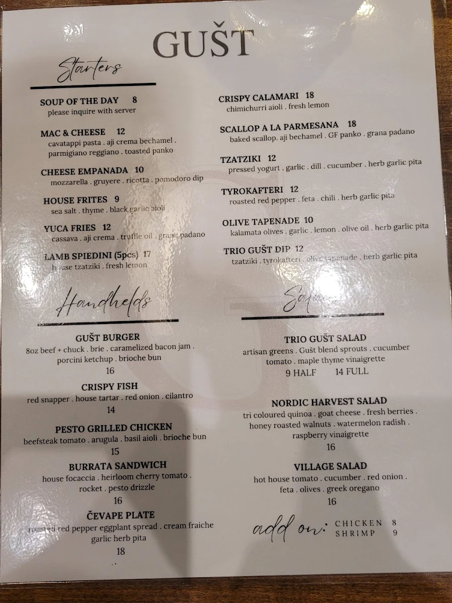 Menu, Gušt