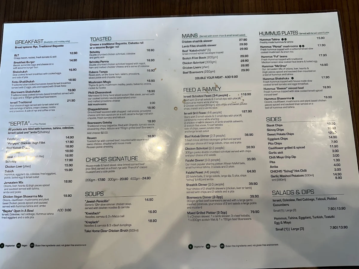Menu, ChiChi's