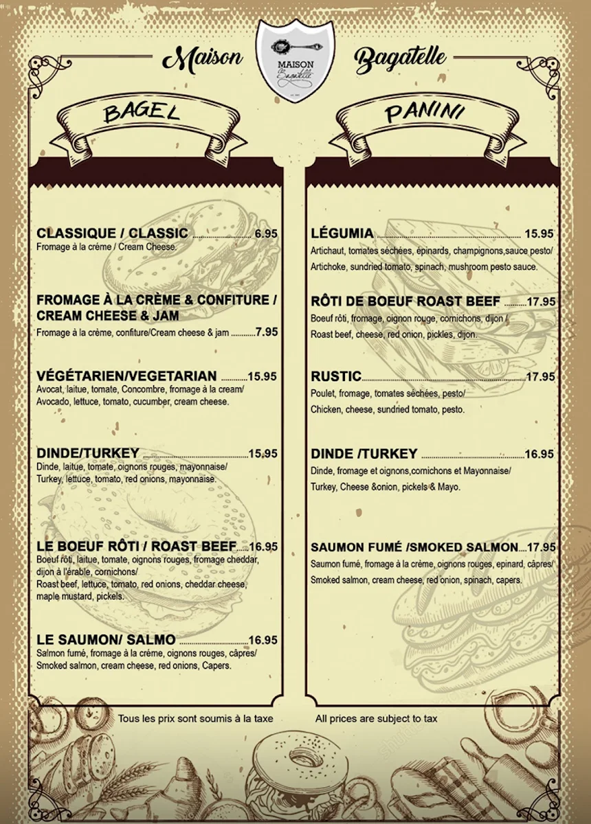 Menu, Crêperie Maison Bagatelle