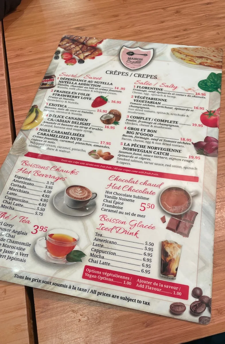 Menu, Crêperie Maison Bagatelle