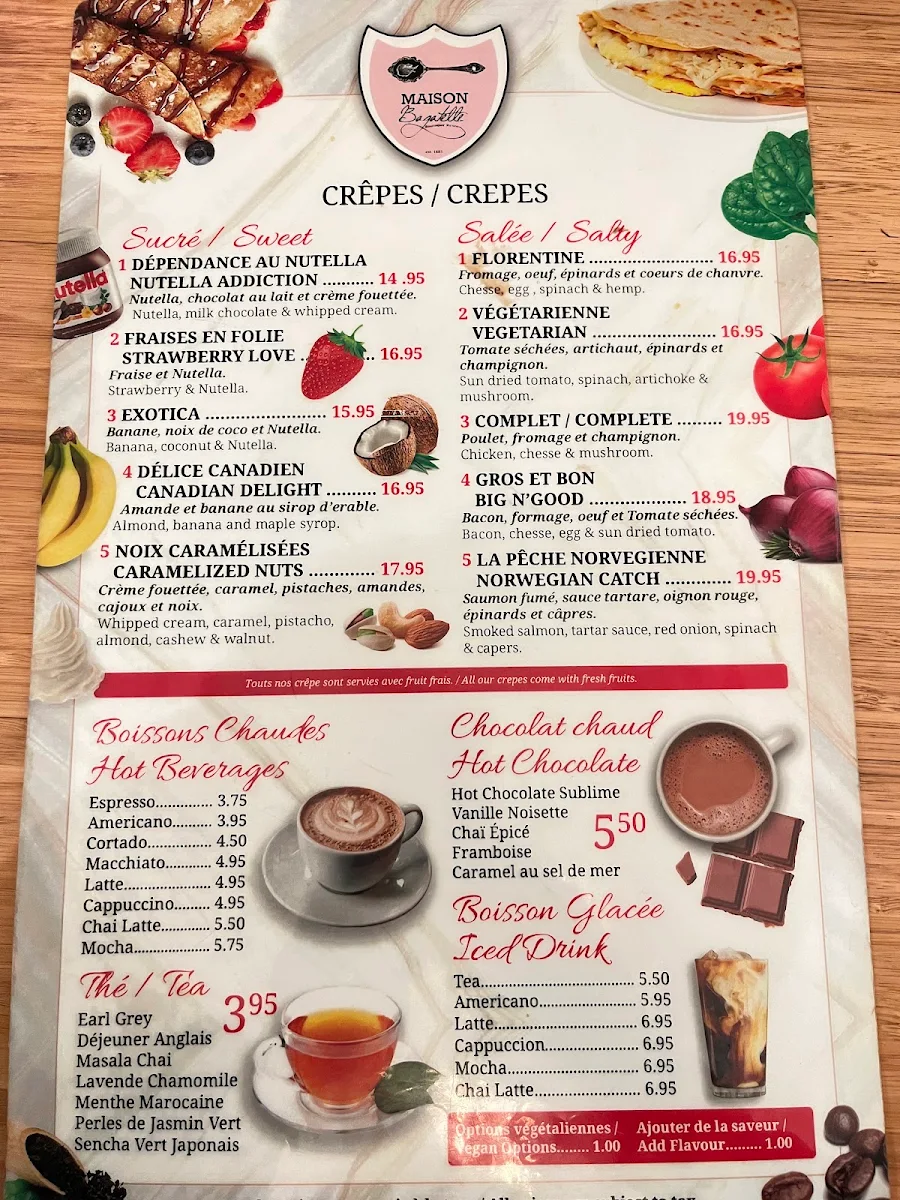 Menu, Crêperie Maison Bagatelle