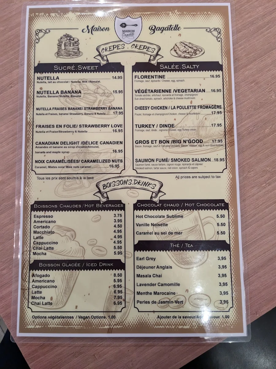 Menu, Crêperie Maison Bagatelle