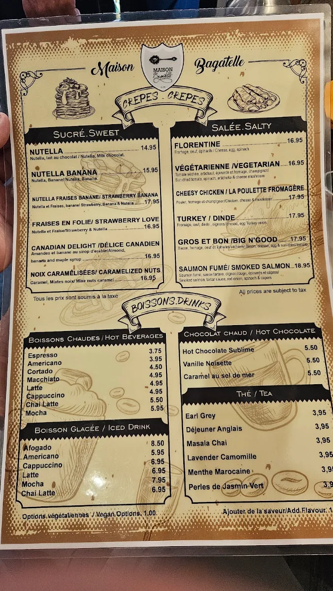 Menu, Crêperie Maison Bagatelle