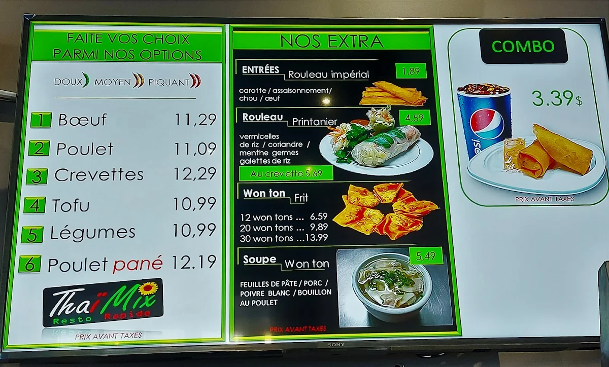 Menu, Thaï Mix Repentigny
