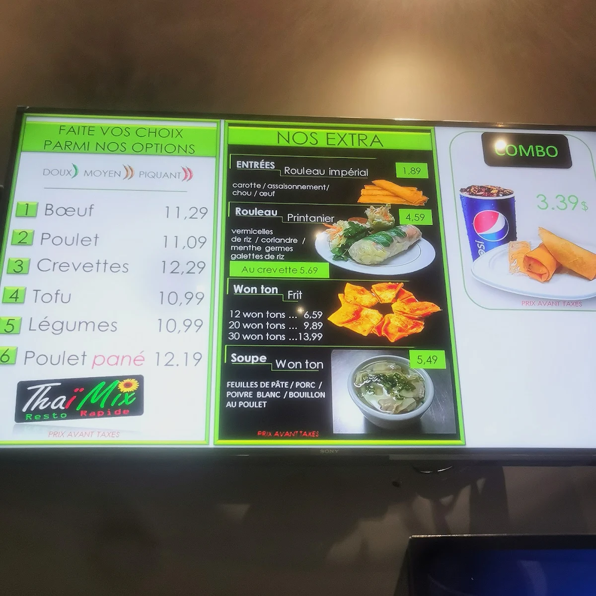 Menu, Thaï Mix Repentigny