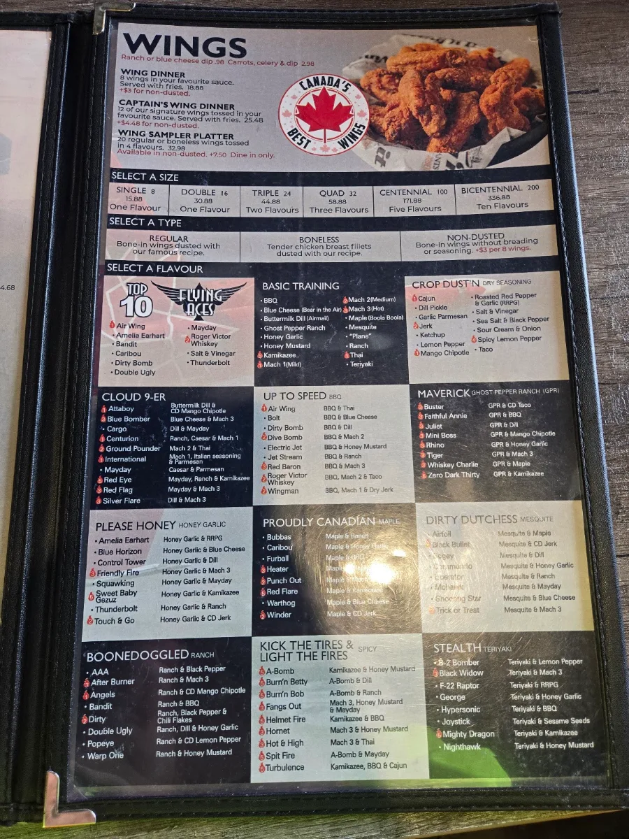 Menu, Wing'N It