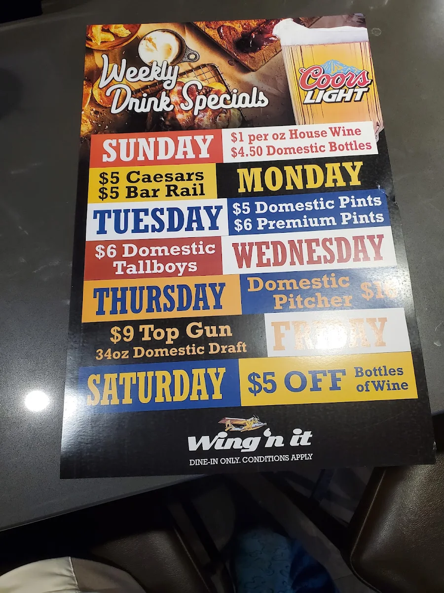 Menu, Wing'N It