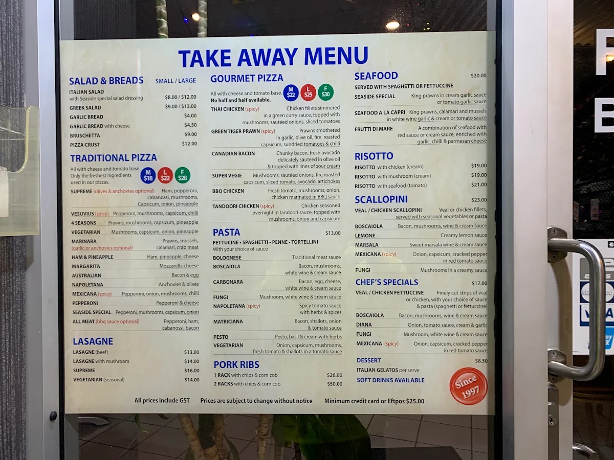 Menu, Seaside Eatery