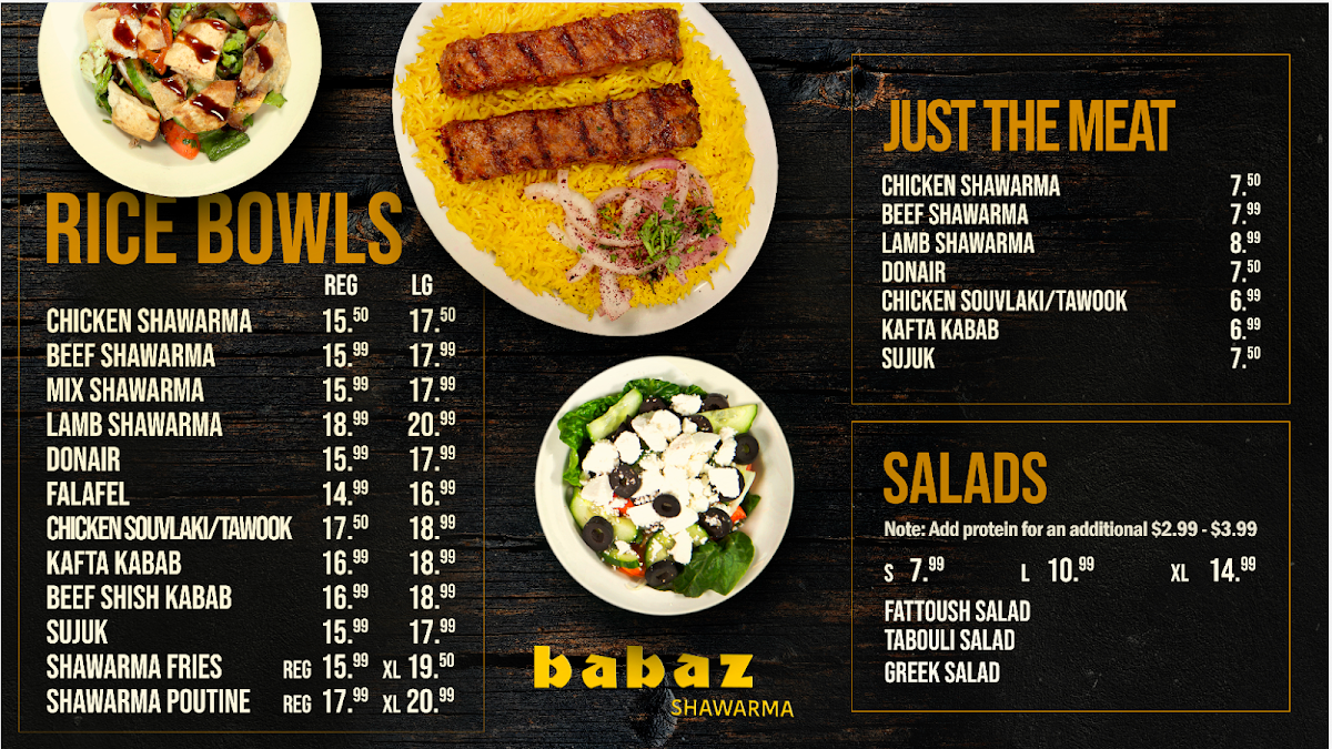 Menu, BABAZ SHAWARMA London - The Original