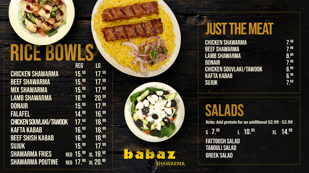 Menu, BABAZ SHAWARMA London - The Original