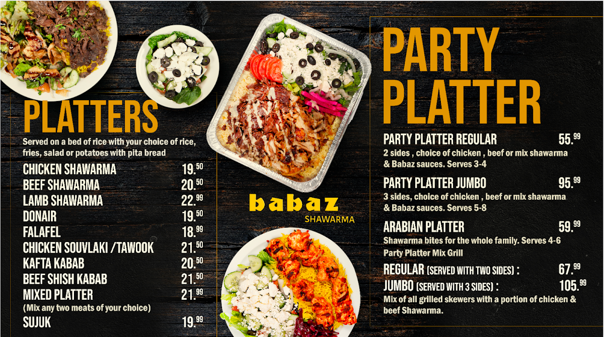 Menu, BABAZ SHAWARMA London - The Original