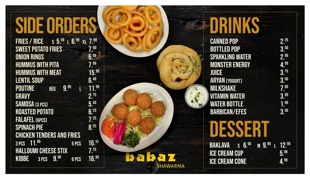 Menu, BABAZ SHAWARMA London - The Original
