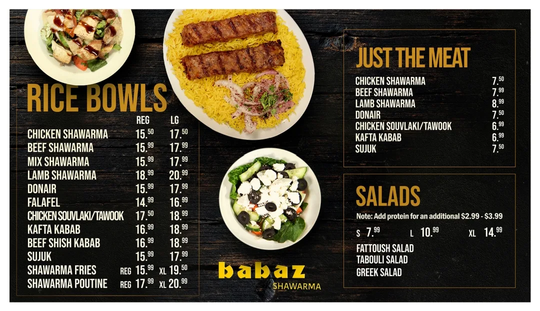 Menu, BABAZ SHAWARMA London - The Original