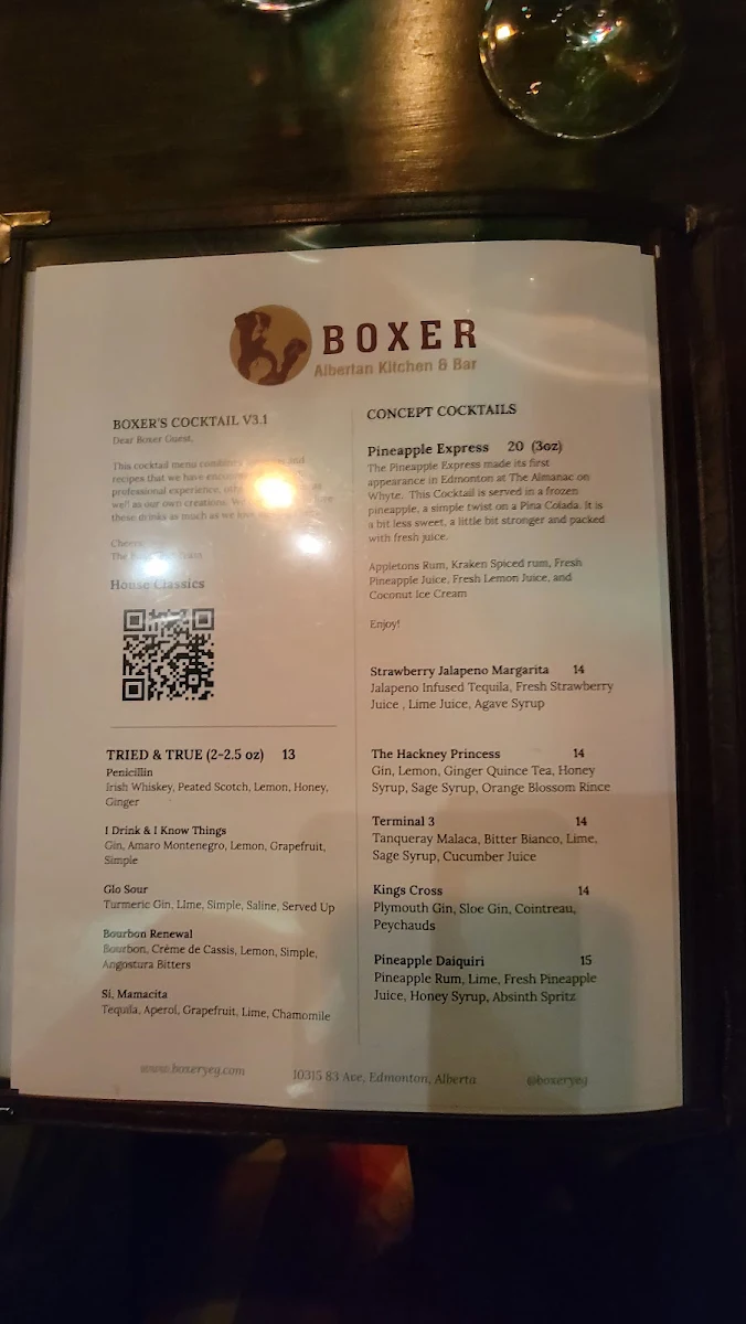 Menu, Boxer - Albertan Kitchen & Bar