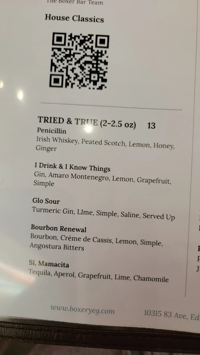Menu, Boxer - Albertan Kitchen & Bar