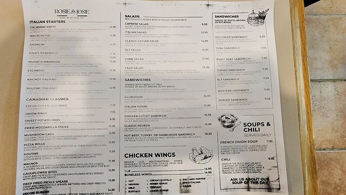 Menu, Rosie and Josie