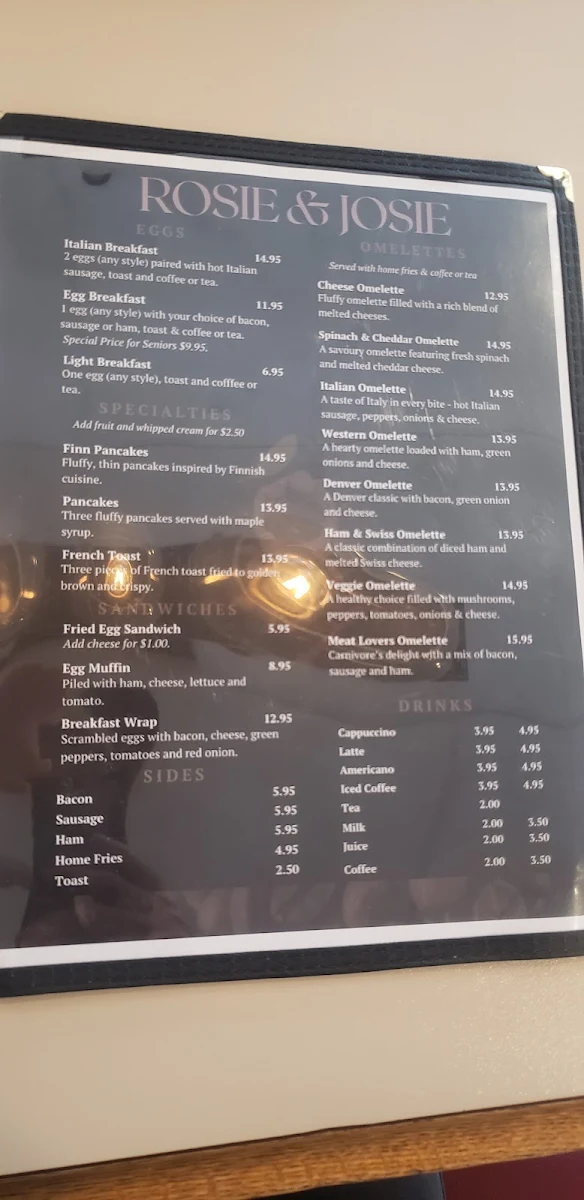 Menu, Rosie and Josie