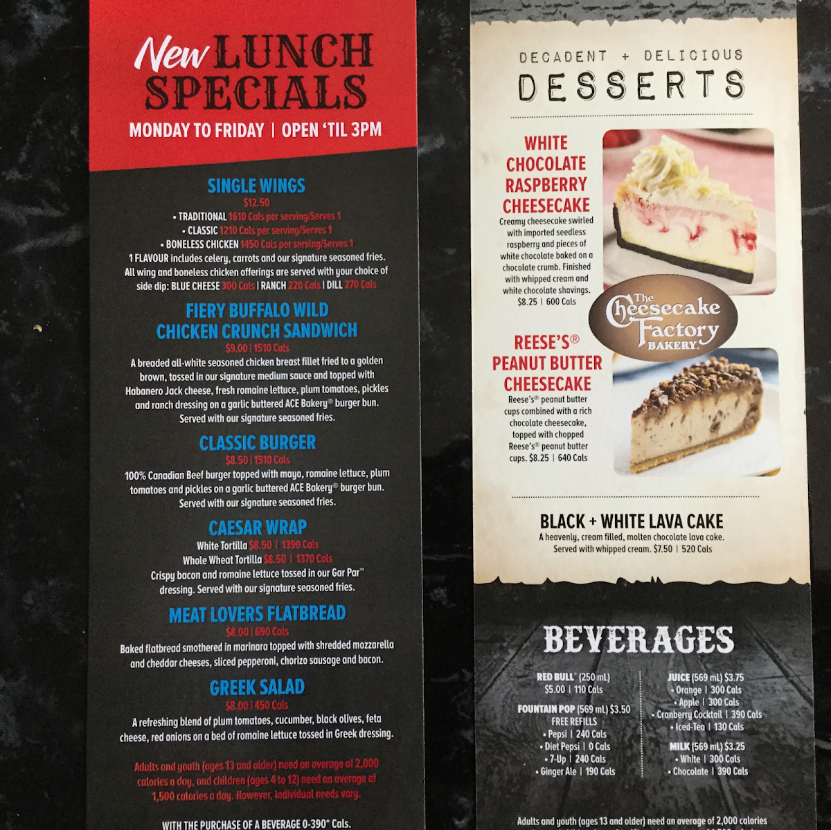 Menu, Wild Wing