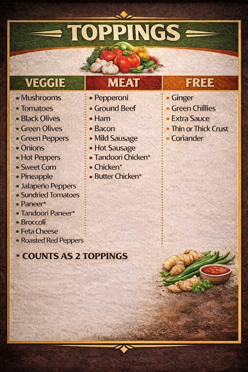 Menu, Crown Pizza
