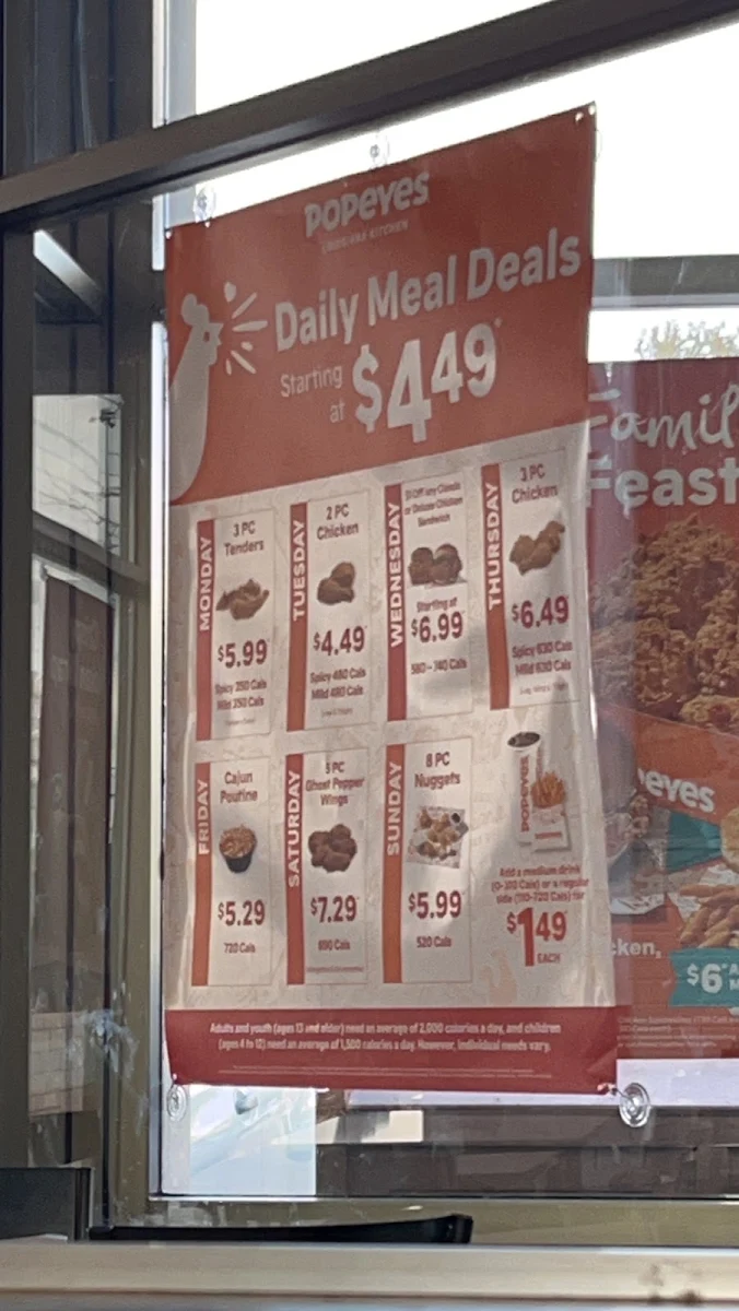 Menu, Popeyes Louisiana Kitchen
