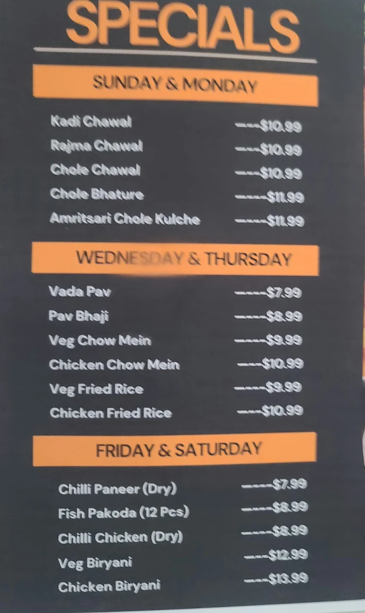 Menu, New Spice Grill