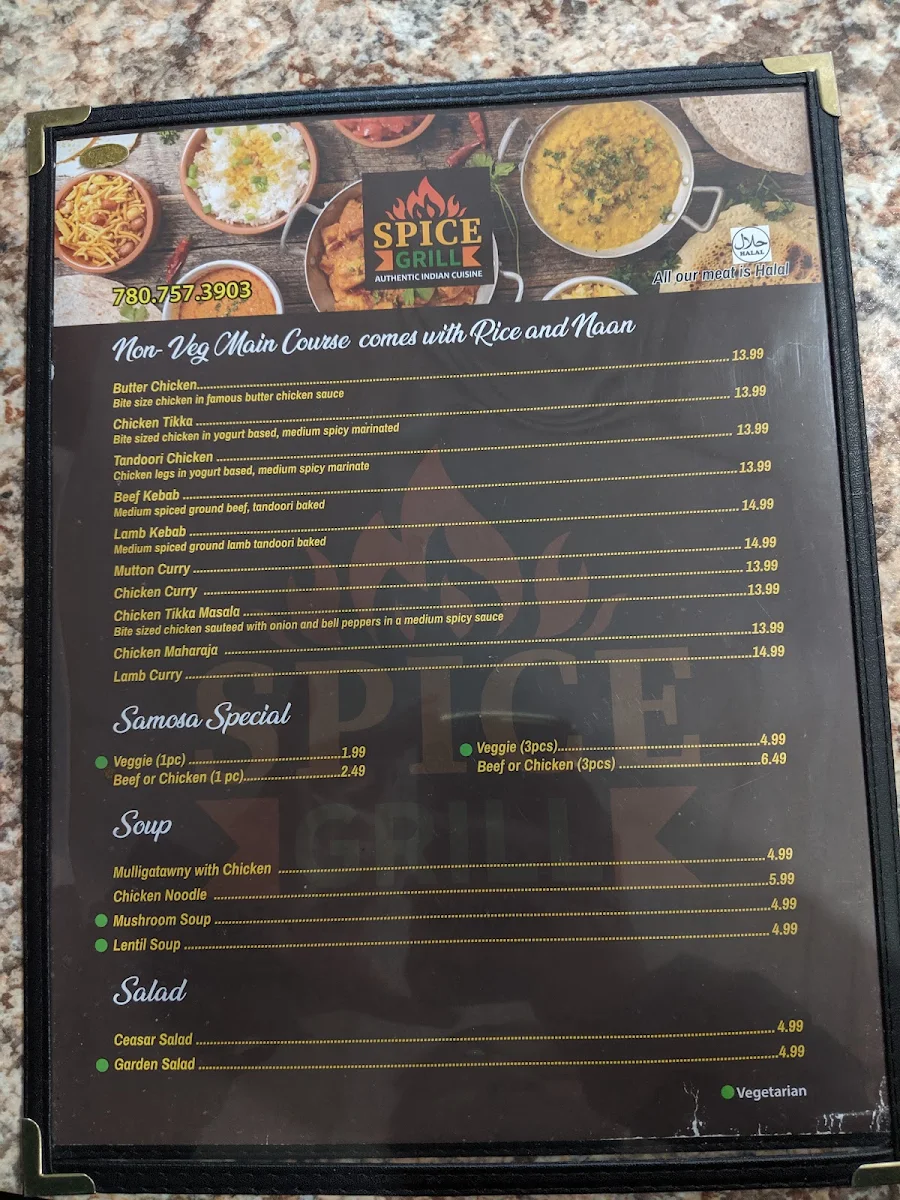 Menu, New Spice Grill