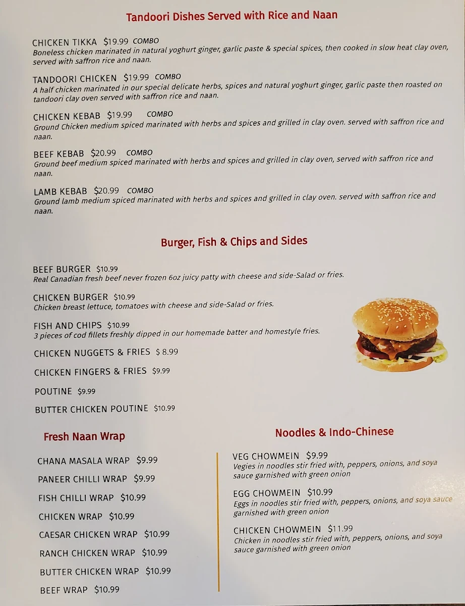 Menu, New Spice Grill