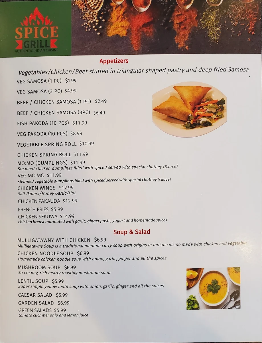 Menu, New Spice Grill