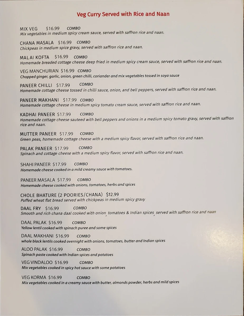 Menu, New Spice Grill