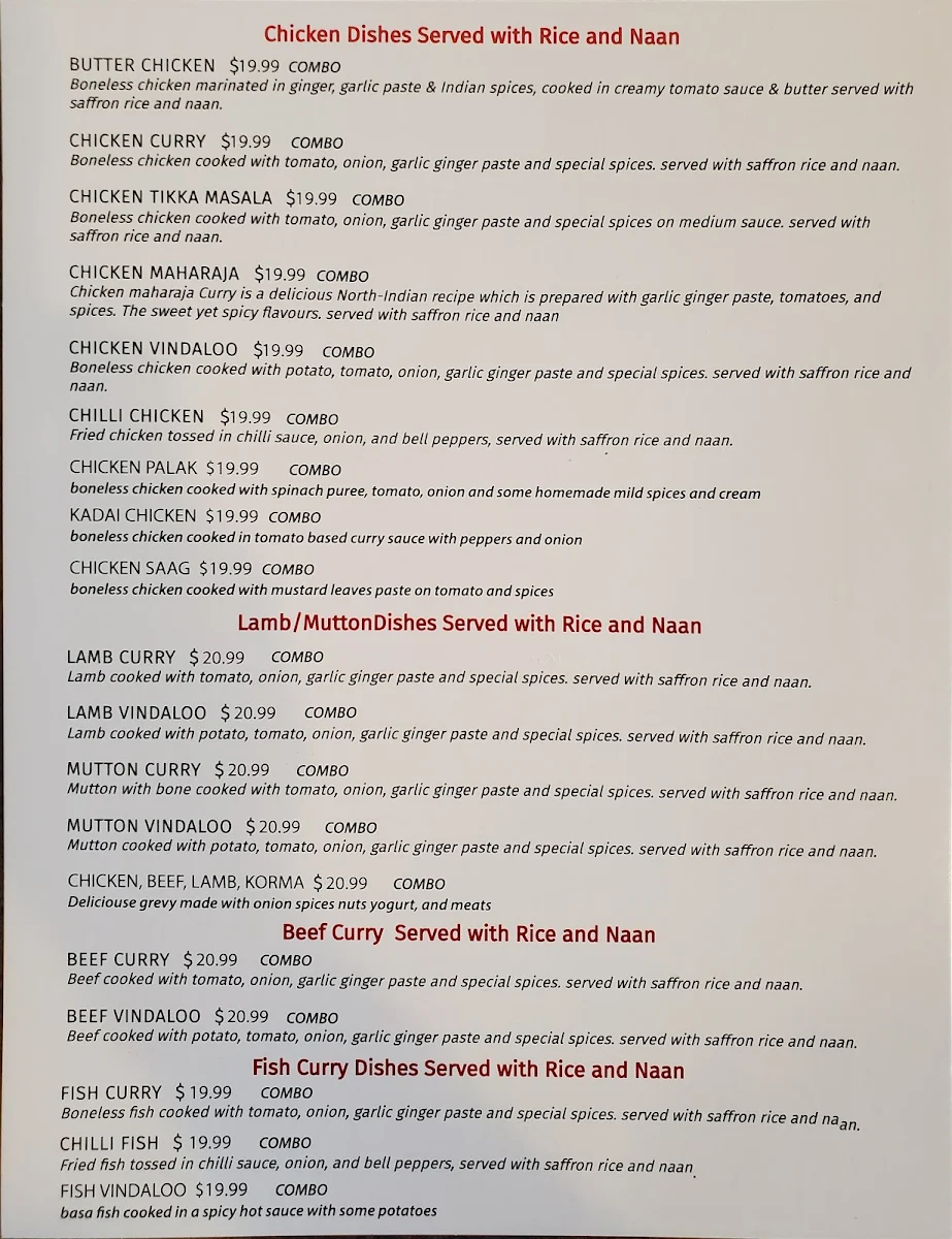 Menu, New Spice Grill