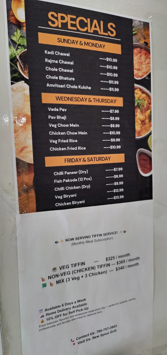 Menu, New Spice Grill