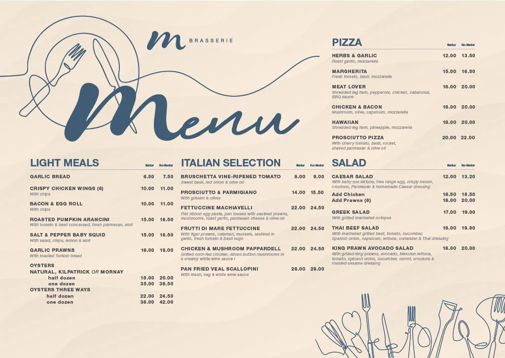 Menu, M Brasserie