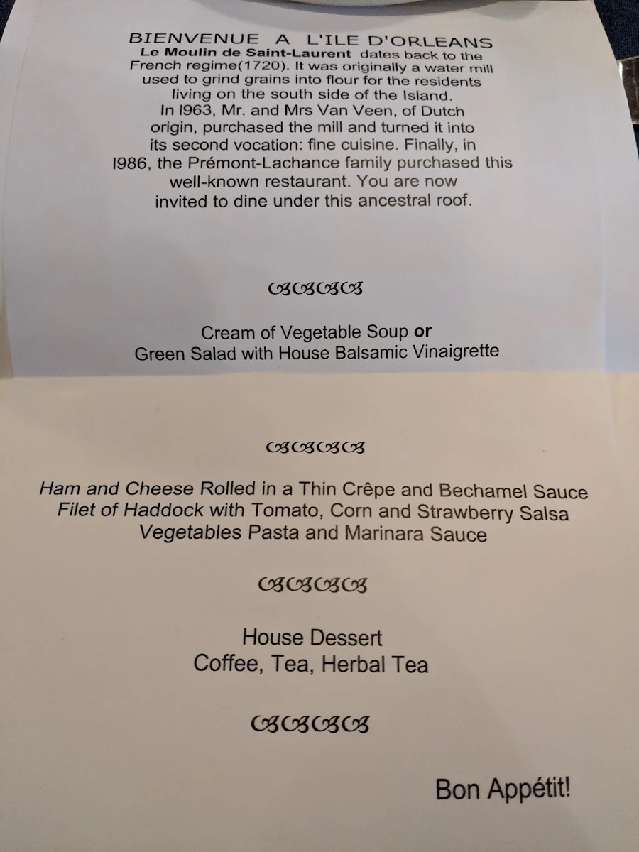 Menu, Le Moulin de St-Laurent