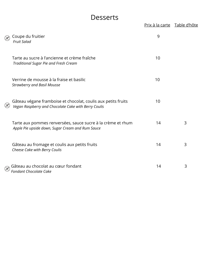 Menu, Le Moulin de St-Laurent