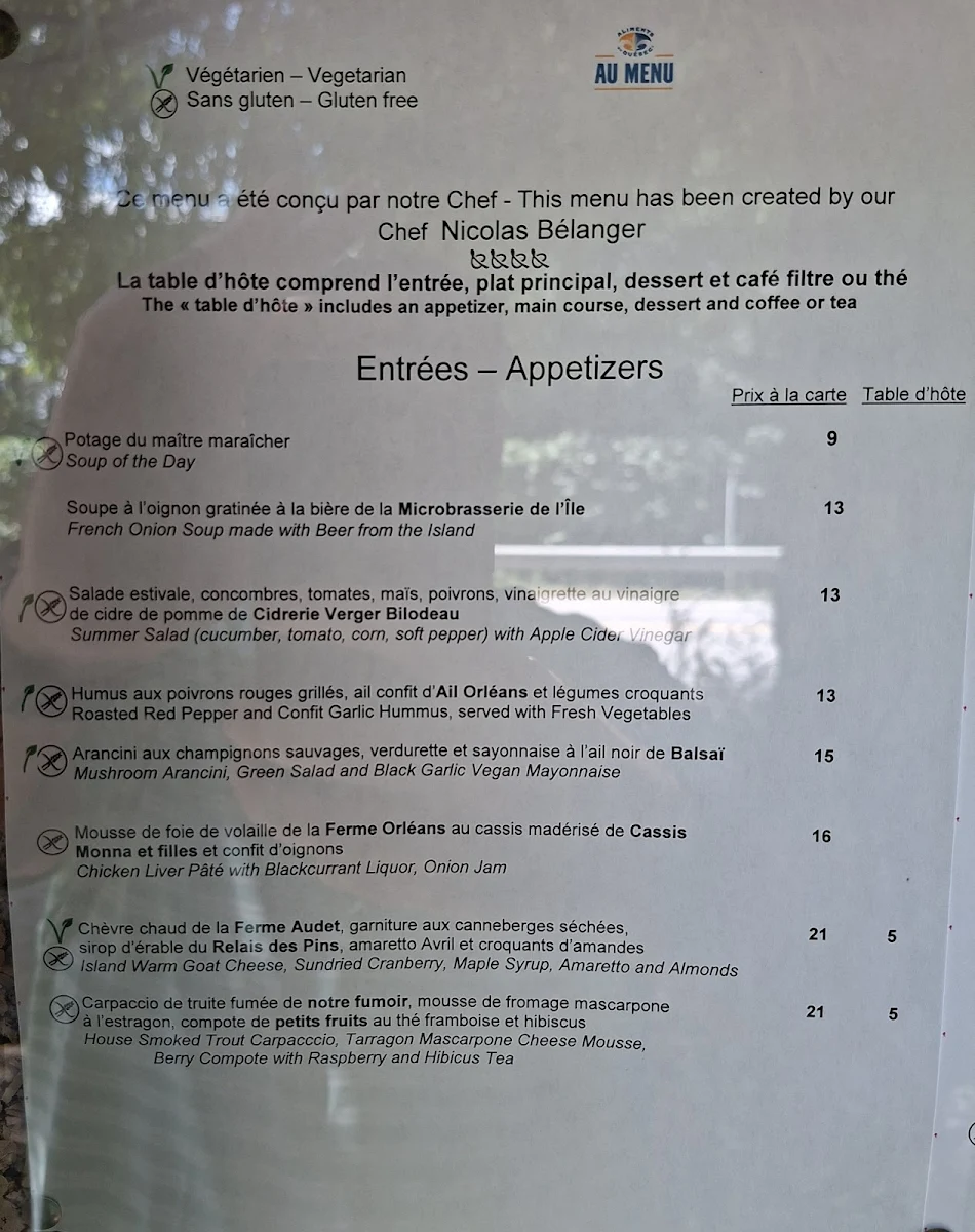 Menu, Le Moulin de St-Laurent