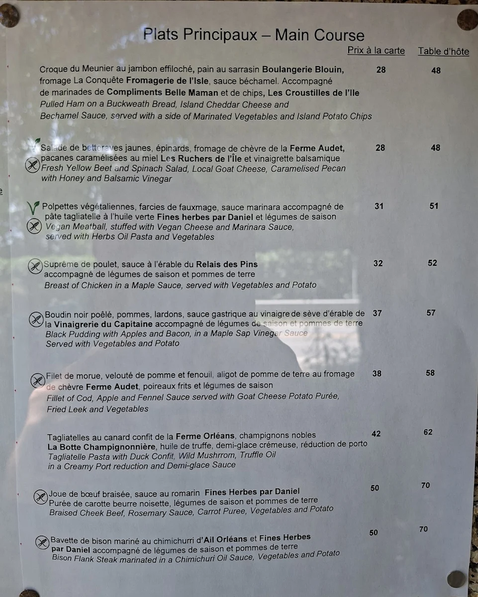 Menu, Le Moulin de St-Laurent