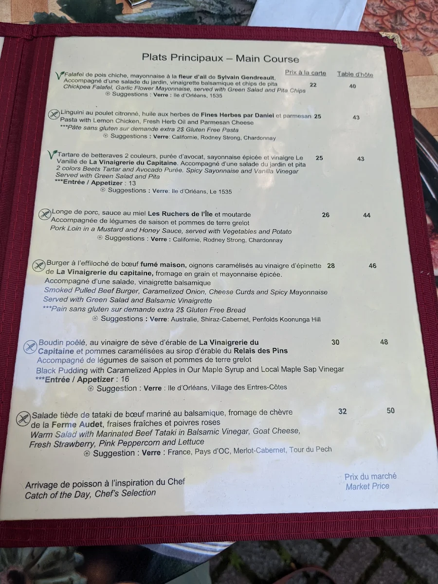 Menu, Le Moulin de St-Laurent