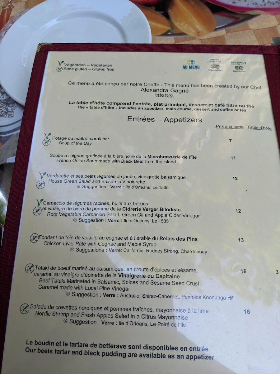 Menu, Le Moulin de St-Laurent