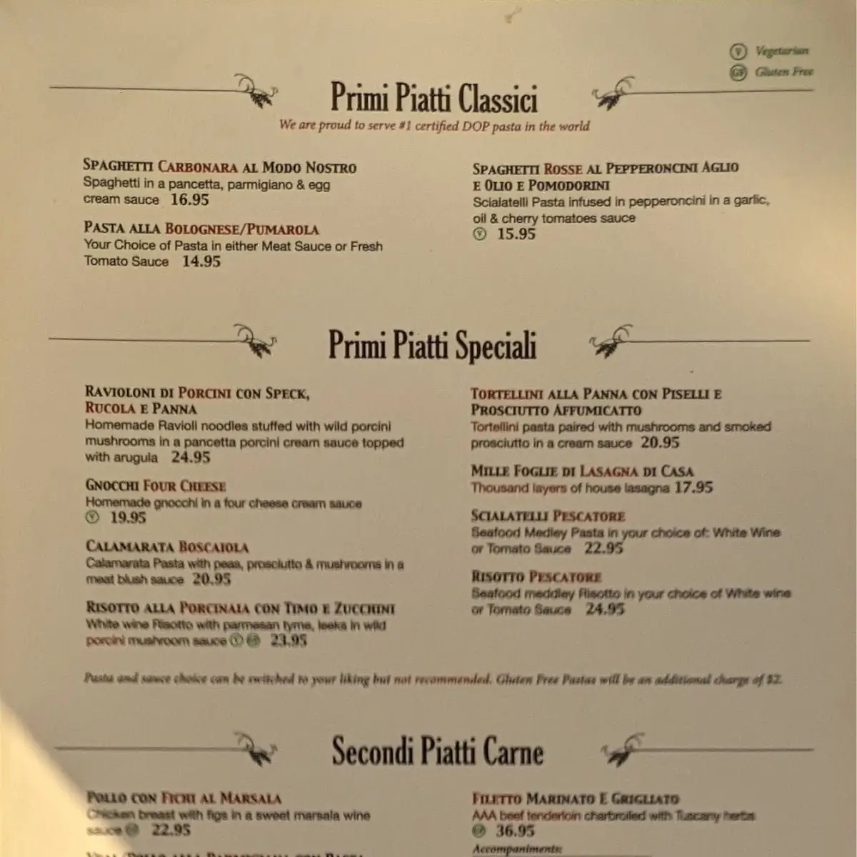 Menu, La Rucola Ristorante
