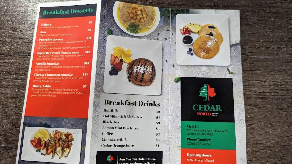 Menu, Cedar North Restaurant (Lebanese Cuisine)