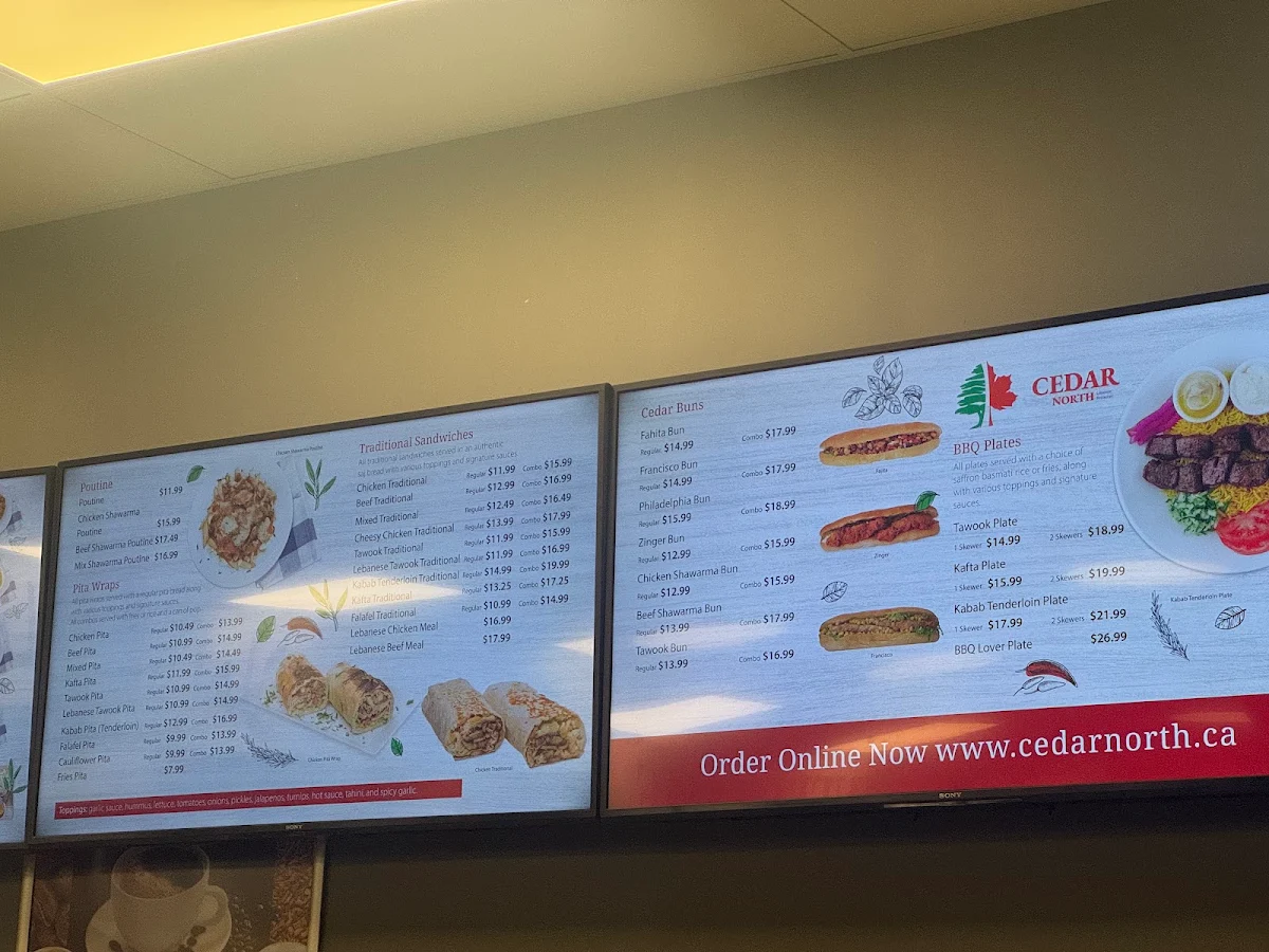 Menu, Cedar North Restaurant (Lebanese Cuisine)