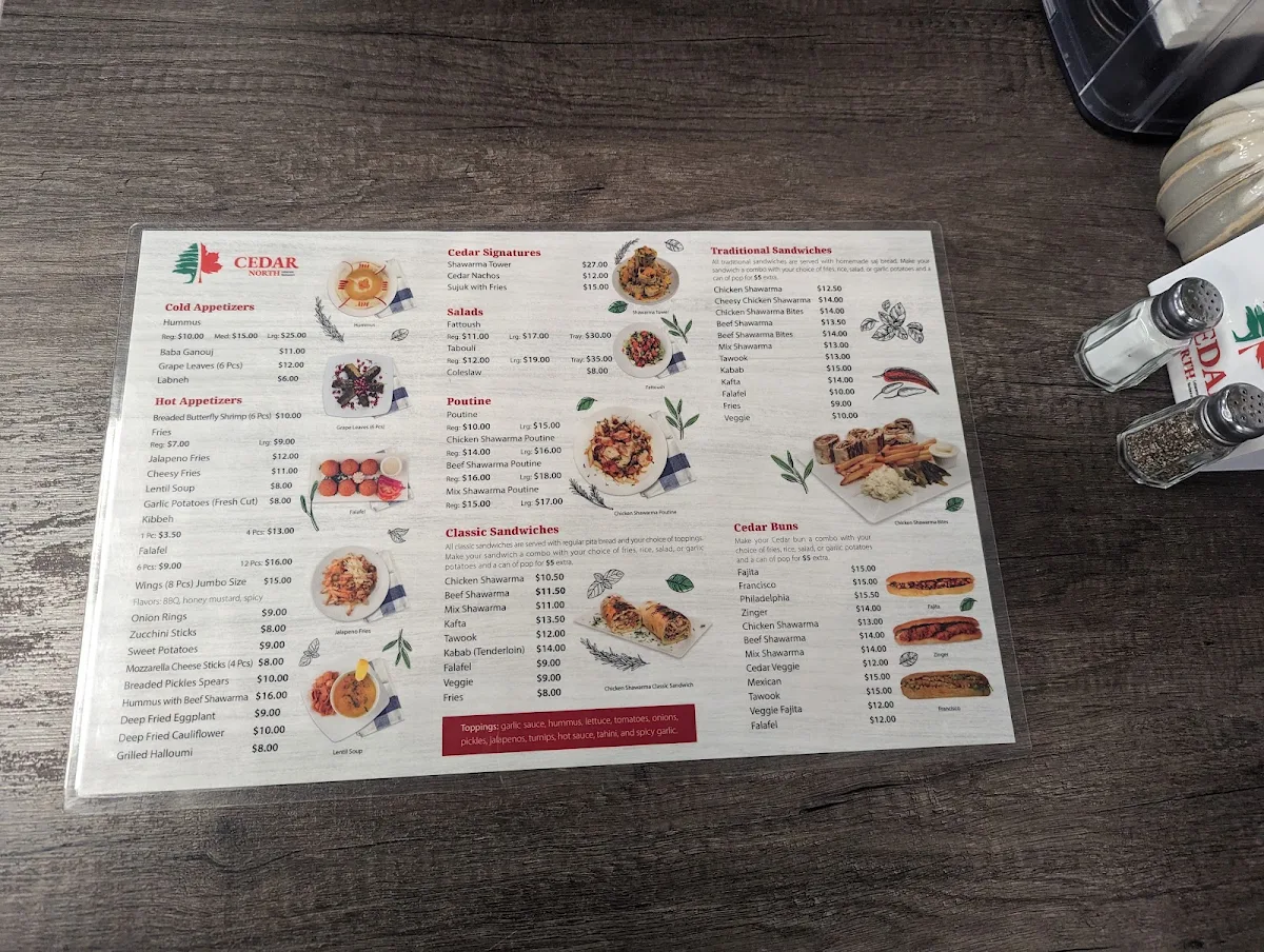 Menu, Cedar North Restaurant (Lebanese Cuisine)
