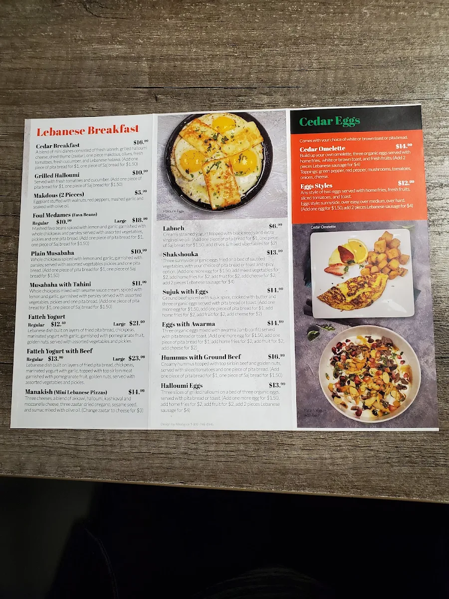 Menu, Cedar North Restaurant (Lebanese Cuisine)