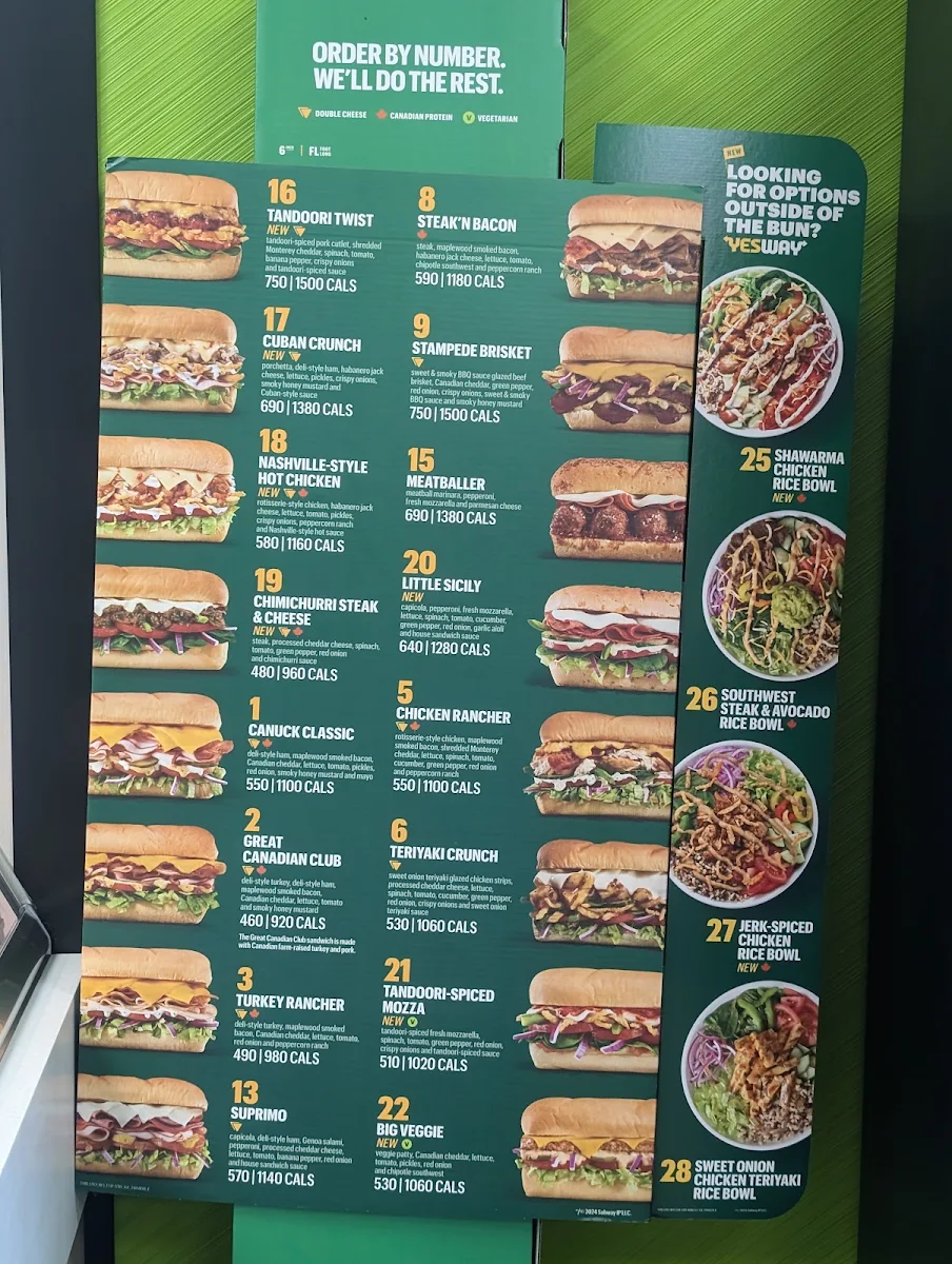 Menu, Subway