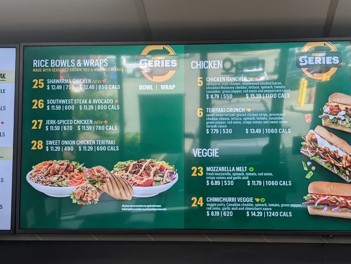 Menu, Subway