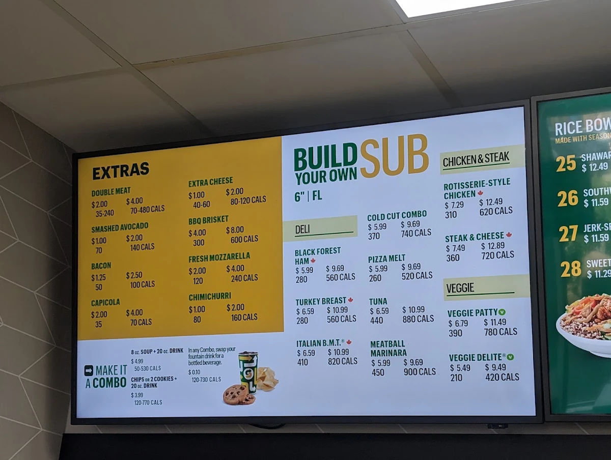 Menu, Subway