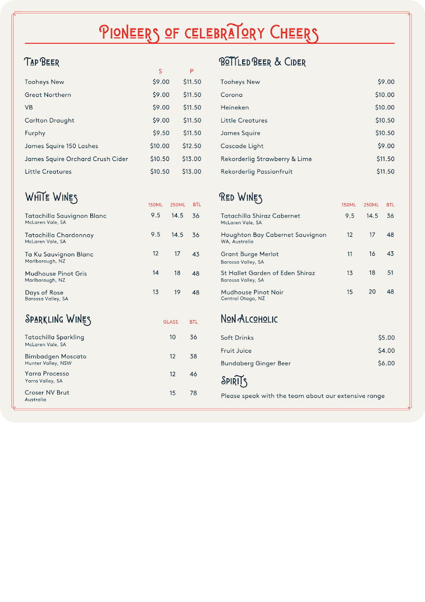 Menu, Biggles Bar & Grill